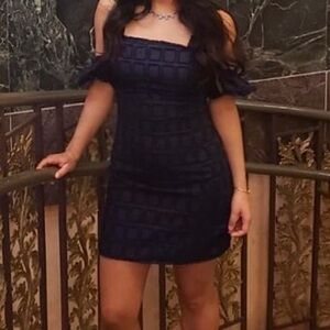 Endless Rose Navy Frayed Textured Dress